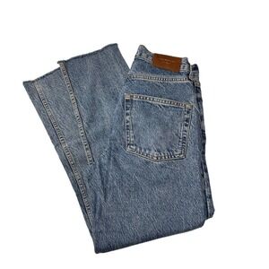 Zara The Slim Straight In‎ Bave Blue Women’s Jeans Size 4 High Waisted Raw Hem